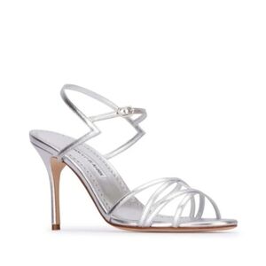 MANOLO BLAHNIK BEAUTIFUL AUTHENTIC STRAPPY SLINGBACK SILVER HEELS SIZE 6